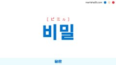 韓国語ハングル 비밀 [ピミル] 秘密、内緒 意味・活用・表現例と音声発音
