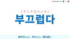 韓国語ハングル 부끄럽다 [プックロプッタ] 恥ずかしい、顔向けできない、気恥ずかしい、照れ臭い 意味・活用・読み方と音声発音