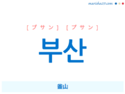 韓国語単語・ハングル 부산 [ブサン] [プサン] 釜山 意味・活用・読み方と音声発音