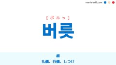韓国語ハングル 버릇 [ポルッ] 癖、礼儀、行儀、しつけ 意味・活用・表現例と音声発音