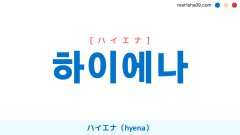 韓国語ハングル 하이에나 [ハイエナ] ハイエナ（hyena） 意味・活用・表現例と音声発音