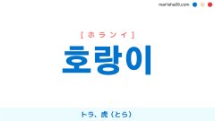 韓国語ハングル 호랑이 [ホランイ] トラ、虎（とら） 意味・活用・読み方と音声発音