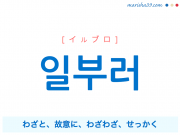 韓国語単語・ハングル 일부러 [イルブロ] わざと、故意に、わざわざ、せっかく 意味・活用・読み方と音声発音