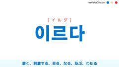 韓国語ハングル 이르다 [イルダ] 着く、到着する、至る、なる、及ぶ、わたる 意味・活用・読み方と音声発音