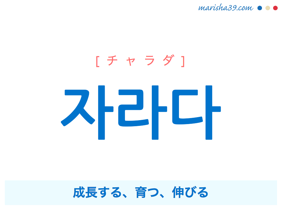 韓国語 ハングル 자라다 チャラダ 成長する 育つ 伸びる 意味 活用 発音 韓国語勉強marisha