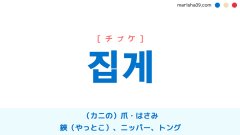 韓国語単語勉強 집게 [チプケ] （カニの）爪・はさみ、鋏（やっとこ）、ニッパー、トング 意味・活用・読み方と音声発音