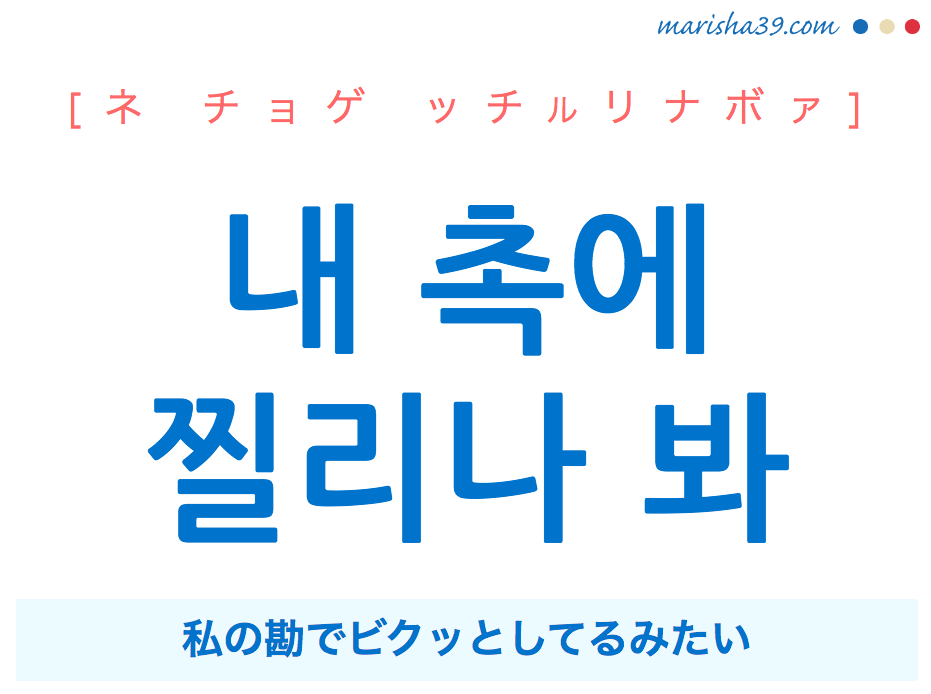 韓国語で表現 내 촉에 찔리나 봐 [ネ チョゲ ッチルリナボァ] 私の勘でビクッとしてるみたい 歌詞で勉強