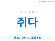 韓国語単語・ハングル 쥐다 [チュイダ] 握る、つかむ、掌握する 意味・活用・読み方と音声発音