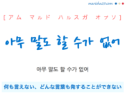 韓国語で表現 아무 말도 할 수가 없어 [アム マルド ハルスガ オプソ] 何も言えない、どんな言葉も発することができない 歌詞で勉強