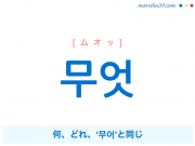 韓国語単語 무엇 [ムオッ] 何、どれ、‘무어’と同じ 意味・活用・読み方と音声発音