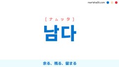 韓国語ハングル 남다 [ナムッタ] 余る、残る、留まる 意味・活用・読み方と音声発音