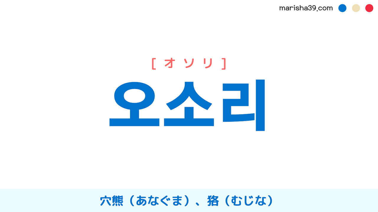 韓国語ハングル 오소리 [オソリ] 穴熊（あなぐま）、狢（むじな） 意味・活用・表現例と音声発音