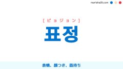 韓国語ハングル 표정 [ピョジョン] 表情、顔つき、面持ち 意味・活用・表現例と音声発音