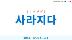 韓国語単語勉強 사라지다 [サラジダ] 消える、なくなる、去る 意味・活用・読み方と音声発音