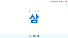 韓国語ハングル 삼 [サム] 数字3、三、参、森 意味・活用・表現例と音声発音