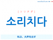 韓国語単語・ハングル 소리치다 [ソリチダ] 叫ぶ、大声を出す 意味・活用・読み方と音声発音