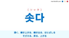 韓国語単語勉強 솟다 [ソッタ] 湧く、噴き上がる、噴き出る、ほとばしる、そびえる、昇る、上がる 意味・活用・読み方と音声発音