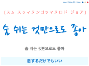 韓国語で表現 숨 쉬는 것만으로도 좋아 [スム スゥィヌンゴッマヌロド ジョア] 息するだけでもいい 歌詞で勉強