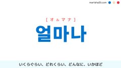 韓国語単語勉強 얼마나 [オルマナ] いくらぐらい、どれくらい、どんなに、いかほど 意味・活用・読み方と音声発音
