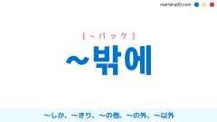 韓国語助詞 밖에 [パッケ] 〜しか、〜きり、〜の他、〜の外、〜以外 意味・活用・読み方と音声発音
