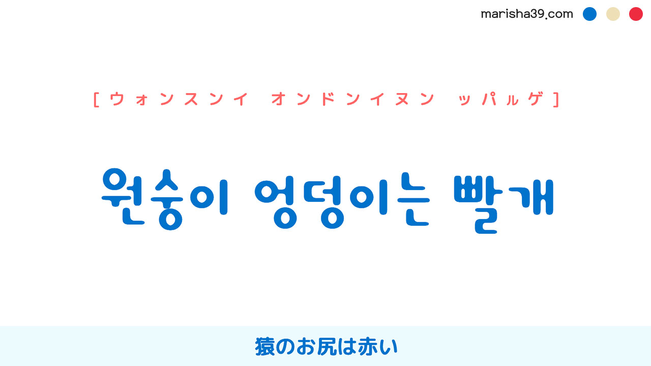 韓国語の表現【원숭이 엉덩이는 빨개】[ウォンスンイ オンドンイヌン ッパルゲ] 猿のお尻は赤い